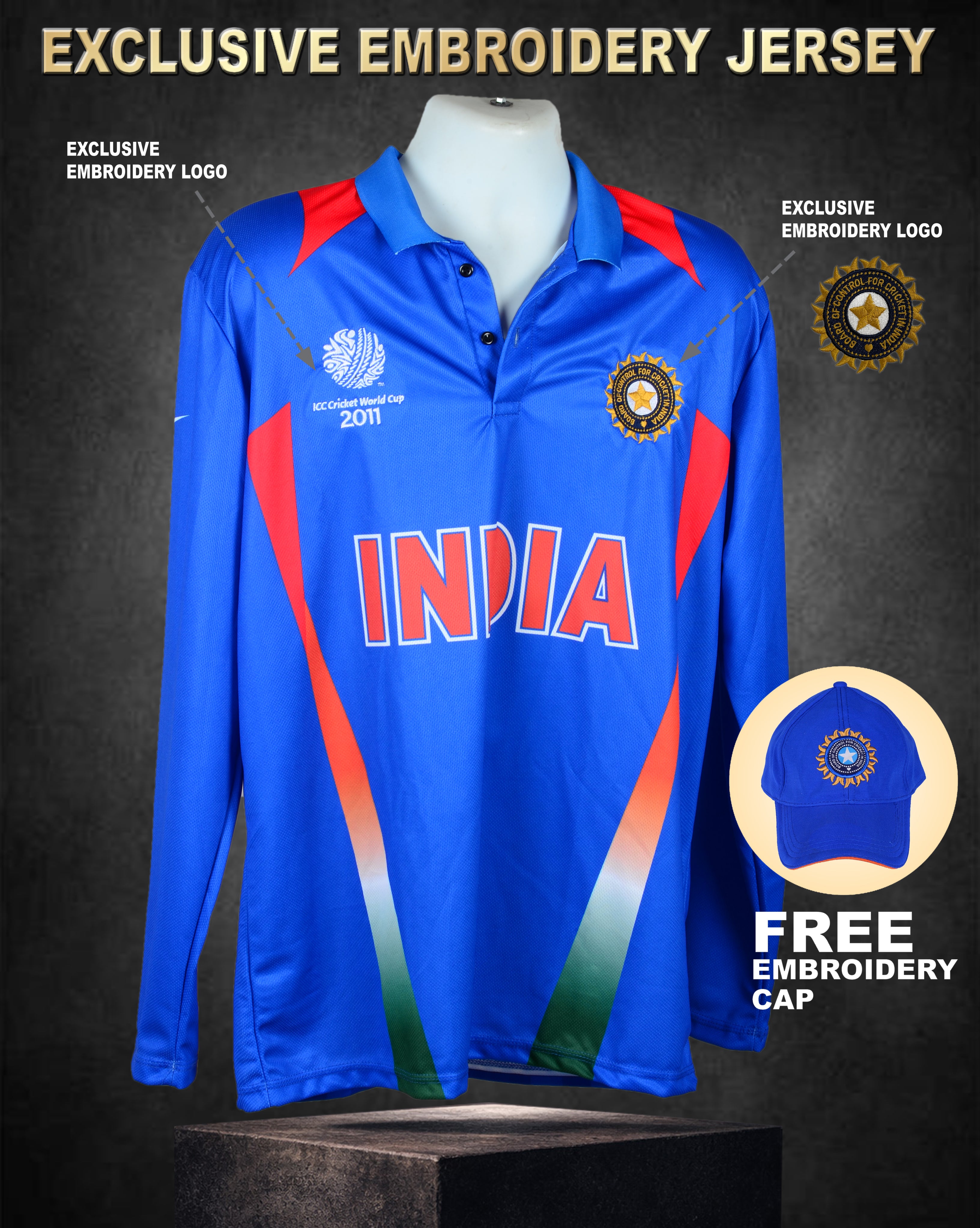 WORLD CUP 2011 ODI JERSEY - EXCLUSIVE EMBROIDERY (FULL SLEEVES)